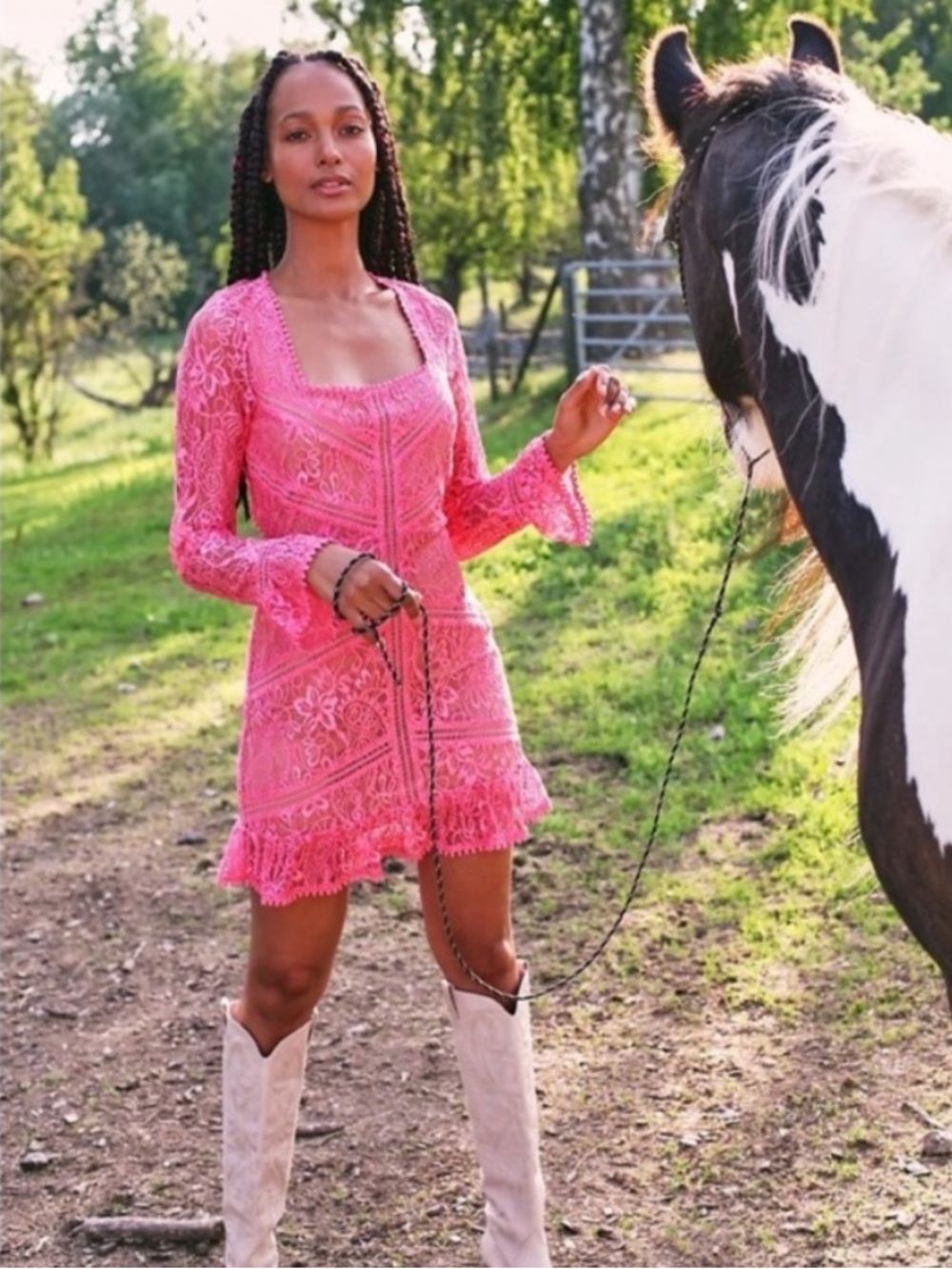 For Love & Lemons Emerie pink lace mini dress new nwt